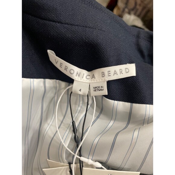 Veronica Beard Delpha Linen Blend Puff Shoulder Crop Blazer size 4 NWT Navy - Picture 5 of 7